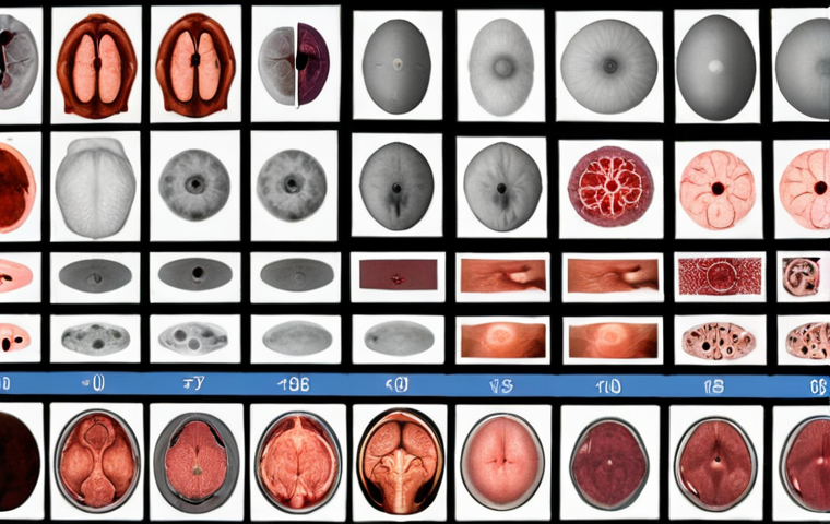 **Data Augmentation:** An image depicting a small dataset of blurry, low-resolution medical images being transformed into a larger, clearer dataset using data augmentation techniques. The augmented images showcase variations like rotations, crops, and slight color adjustments. Show before-and-after examples highlighting the improvement in data quality. Include a faint background suggesting a medical research lab.