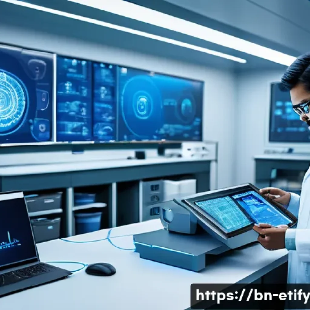 전이 학습에서의 메타 학습 접근법 - A detailed futuristic laboratory scene illustrating the concept of meta-learning for rapid adaptatio...